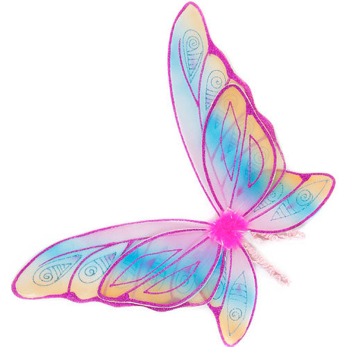 ali di farfalla multicolor rosa azzurro fucsia con ponpon centrale rosa 